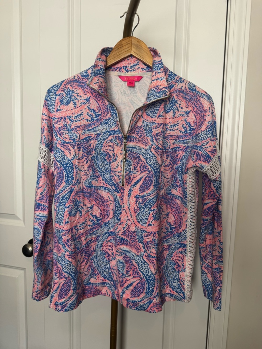 Lilly Pulitzer Pink and Blue Paisley Zip Pullover - Picture 2 of 6
